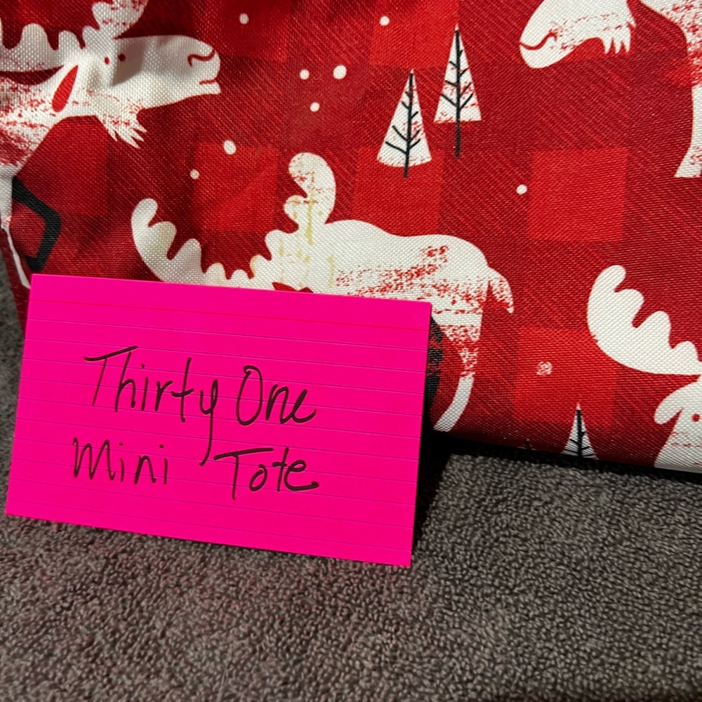 Thirty-One Red and White Moose Mini Tote